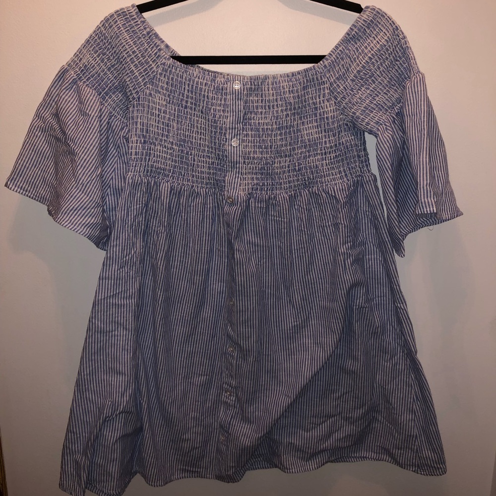 Off the Shoulder Blue Striped Sundress